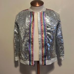 Girls XL Jojo Siwa Silver/Rainbow Sequin Jacket